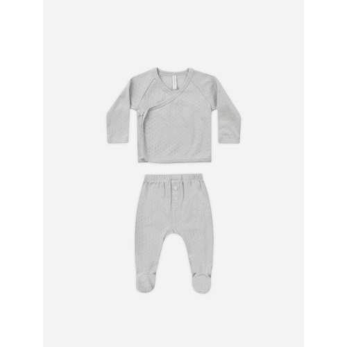 Quincy Mae Pointelle Wrap Top + Footed Pant - Cloud