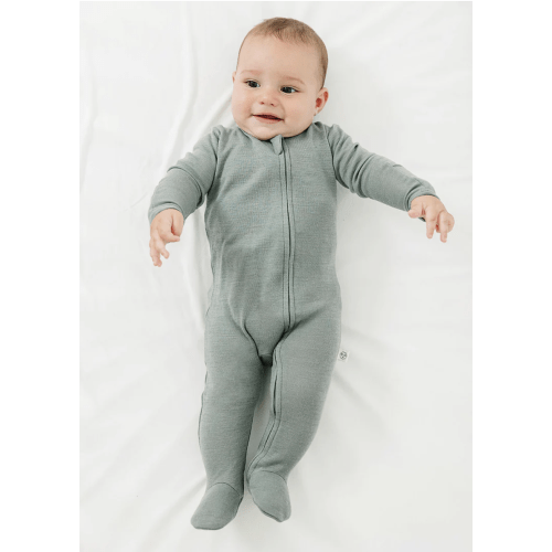Footie Pajamas, Merino Wool, Sage