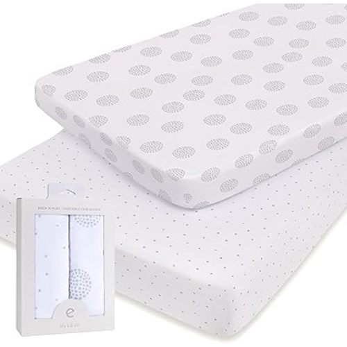 Ely's & Co. Pack N Play,Playard,Portable Crib Sheet 2-Pack Combed Jersey Cotton for Baby Boy or Baby Girl (Grey Dottie)