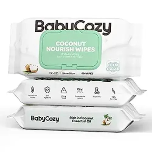 Baby Wipes, Cleansing & Moisturizing 2-in-1 Babycozy Sensitive Baby Wipes, 100% Biodegradable, Hypoallergenic Baby Coconut Wipes Moisturize Every Cleanse, 120 count (3 pcs), Packaging May Vary - 120 Count (Pack of 3)
