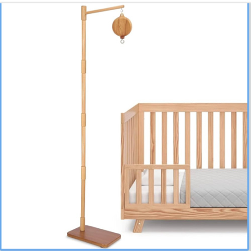 Floor-Standing Crib Mobile Arm with Music Box - 65 Inch Mobile Arm for Crib - 100% Beech Wood - Crib Mobile Motor - Volume Control - 35 Lullabies - Wooden Nursery Decor - Baby Mobile Hanger