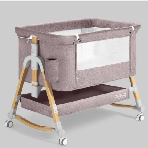HARPPA Cuddly 3-in-1 Baby Bassinet Bedside Sleeper for Reflux | Attaches to Bed, Adjustable 5 Heights, Non-Toxic & CPSC Certified | Sturdy Aluminum Frame, Portable Wheels, Tool-Free Setup, Gentle Rocking | Perfect for Newborns, Infants, Small Spaces & Saf