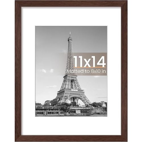 upsimples 11x14 Picture Frame, Display Pictures 8x10 with Mat or 11 x 14 Without, Wall Hanging Photo Frames, Brown, 1 Pack