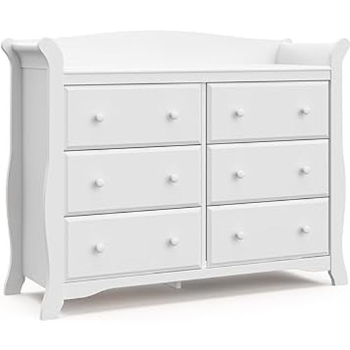 Storkcraft Avalon 6 Drawer Double Dresser (White) – Dresser for Kids Bedroom, Nursery Dresser Organizer, Chest of Drawers for Bedroom with 6 Drawers, Classic Design for Children’s Bedroom