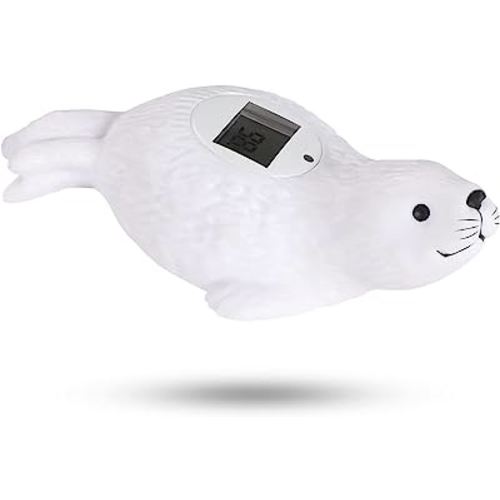 CLYMENE Baby Bath Thermometer Safety - Auto ON/Off Bath Water Thermometer & Room Thermometer with Temperature Warning - Bath Tub Thermometer Floating Toy for Infant Baby Bathing (Seal Shape)