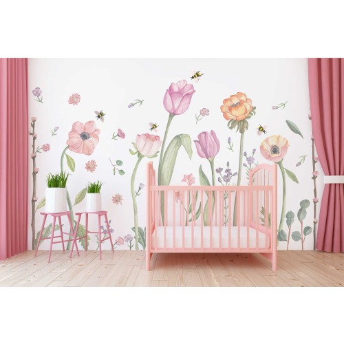 Make A Meadow Large - Fabric Wall Decal - Flower Shop - Poppy Mix