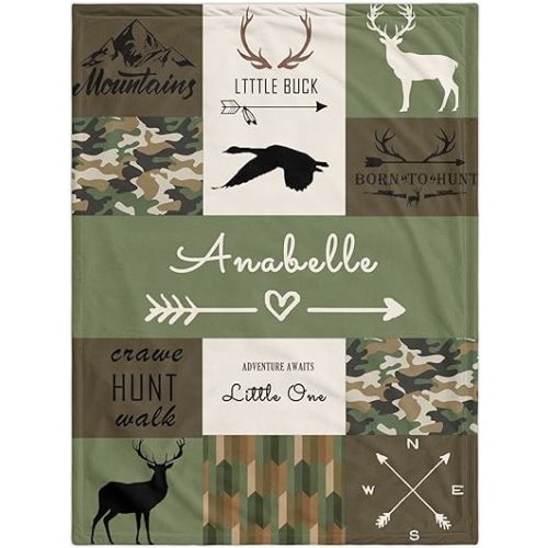 Youltar Personalized Baby Blanket with Baby Boy Name Custom Baby Blanket Soft and Comfortable Custom ArmyGreen Animal Bear Deer Blanket Perfect for Baby Boys, Newborns, Kids Birthday Gifts