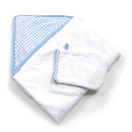 Tadpoles 2-Piece Hooded Towel & Mitt Set - Blue | 36" x 36" Towel - 9" x 6" Mitt | Made of 100% Woven Cotton Terry Cloth | Ideal for Babies & Toddlers | Soft, Absorbent, Durable & Machine-Washable