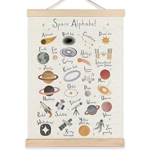 RYYCDOI Space Nursery Decor, Outer Space Planet Alphabet Nursery Wall Art, ABC Alphabet Learning Posters, 12x16 Inches