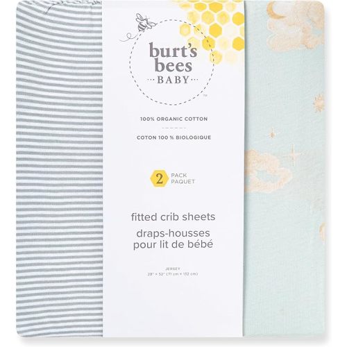 Burt's Bees Baby Essential Organic Cotton Fitted Crib Sheet, Breathable for Boy Girl Standard Crib & Toddler Mattresses