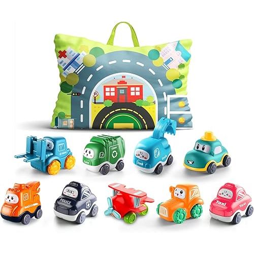 ALASOU 9 PCS Baby Cranes Car Toys with Playmat/Storage Bag|1st Birthday Gifts for Toddler Toys Age 1-2|Baby Toy for 1 2 Year Old Boy|1 2 Year Old Boy Birthday Gift for Infant 12 18 Months