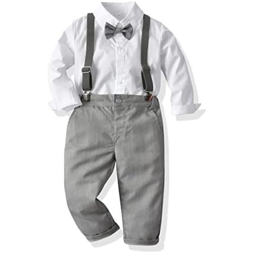 SALNIER Toddler Dress Suit Baby Boys Clothes Sets Bowtie Shirts Suspenders Pants 4pcs Gentleman Outfits Suits 6 Month 6 Years