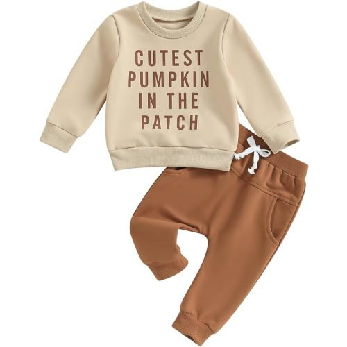 Toddler Baby Halloween Outfit Boy Girl Pumpkin Patch Crew Sweatshirt and Pants Set Halloween Fall Baby Clothes - 3-6 Months - Cutest Pumpkin in the Patch Outfit