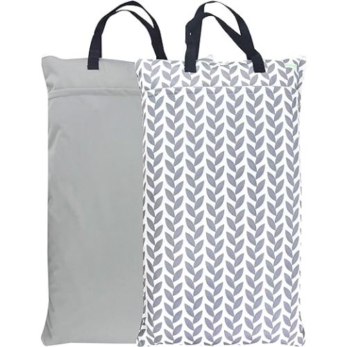 wegreeco Reusable Hanging Wet Dry Cloth Diaper Bag (Grey Leaf, Grey)
