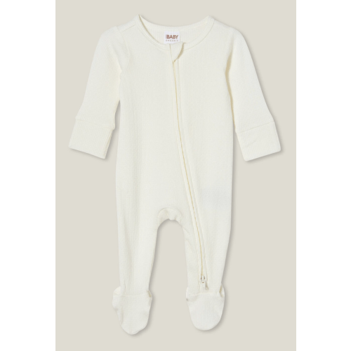 Cotton On Kids Organic Pointelle Zip All In One Romper Milk 0-3 M