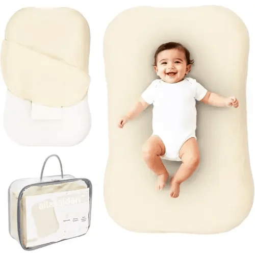 Aila + Aiden Baby Lounger | Organic Cotton Infant Lounger | Adjustable & Portable Floor Lounger |Supervised Use | Soft, Breathable, Washable Cover - Snuggle Collection - (Cream)