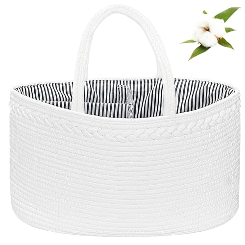 ABenkle X-Large Diaper Caddy Organizer, Cotton Rope Nursery Baby Basket, Changing Table Organizer for Baby Diaper Storage, Diaper Nursery Storage Bin for Baby Stuff, Baby Shower Gifts