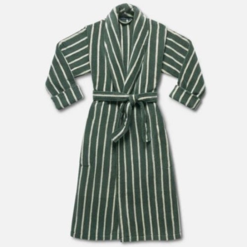 Soft Cotton Robes For Bath | Spa-Like Comfort | Brooklinen, Striped Botanical Green, Small