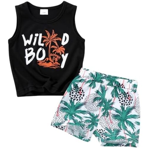 YOUNGER TREE Toddler Baby boy summer clothes Beaches Love Me Sleeveless Vest Tops+Shorts Kid Casual outfits