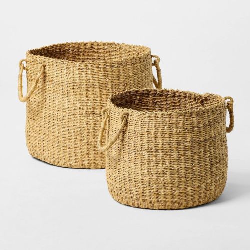 Set of 2 Round Woven Baskets - Beige