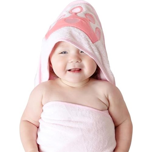 Natemia Baby Hooded Towel - Premium Ultra Soft Baby Bath Towel with Animal Design - Rayon from Bamboo Hooded Baby Towels for Newborn to Toddler - Made in Turkey - Perfect Baby Gifts - Pink Princess
