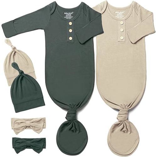 Baby Noah Newborn Knotted Gown Set with Hat and Headband - Buttery Soft Tie Bottom Gown for Baby's Sweet Dreams (2 Packs)