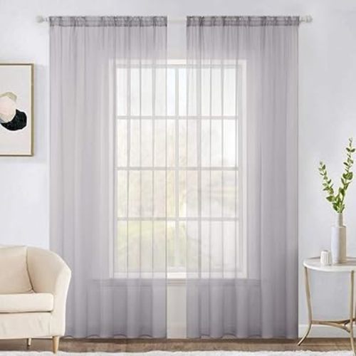 MIULEE 2 Panels Solid Color Sheer Window Curtains Elegant Window Voile Panels/Drapes/Treatment for Bedroom Living Room (54X72 Inches Light Grey)