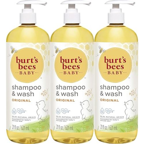 Burt's Bees Baby Shampoo and Body Wash, 21 oz (Pack of 3) | Original Fresh | Natural Origin Plant Based, Sensitive Skin, Tear-Free, Paraben Free, Pediatrician Tested | 2-in-1