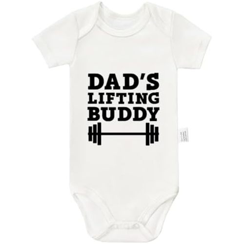 Dad’s Lifting Buddy Bodysuits, Cute Toddler Boy Girl Newborn Cotton Romper Short Sleeve Jumpsuit Outfits 0-24 Months