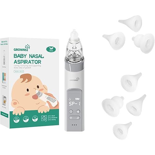 Baby Nasal Aspirator Grey with 7 Food-Grade Silicone Replacement Nozzles, Nose Sucker for Baby, Automatic Nose Sucker for Infants, Rechargeable, with Music & Light Soothing Function