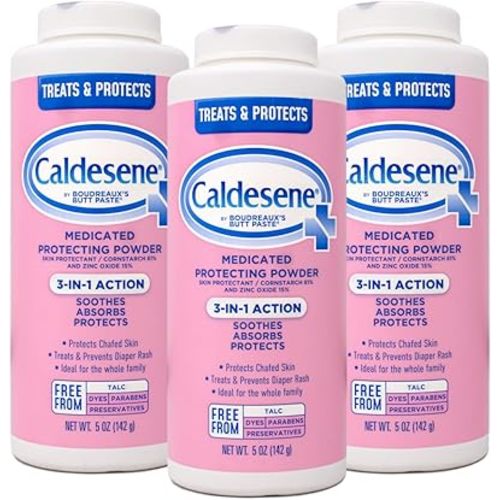 Caldesene Medicated Protecting Powder with Zinc Oxide & Cornstarch-Talc Free, 5 Ounce (3 Pack)
