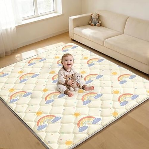 Baby Play Mats for Floor - 64" x 64" Thicken & Soft Foam Playmats for Toddlers Playpen - Non-Slip Baby Activity Mat for Tummy Time & Crawling - Foldable Play Mat Machine Washable, Rainbow