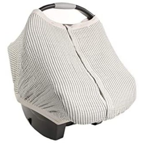 Little Unicorn 100% Cotton Muslin Car Seat Canopy | Super Soft Lightweight Cover with Window | Breathable | Magnetic Closure | Baby and Infant | Machine Washable | Shower Gift | Grey Stripe