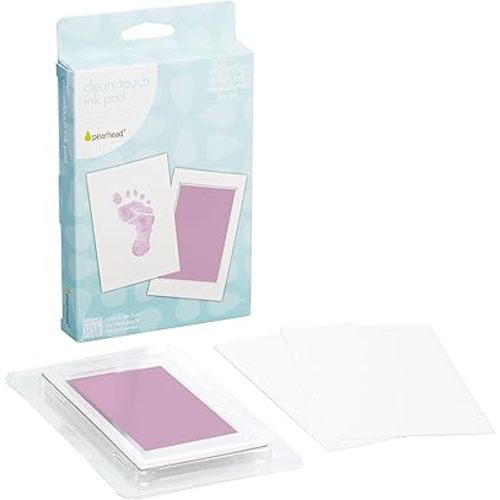 Pearhead Newborn Baby Handprint Or Footprint Clean-Touch Ink Pad Kit, No Mess Baby Safe Print Kit, Newborn Keepsake, 2 Impression Cards, Small Size, Pink