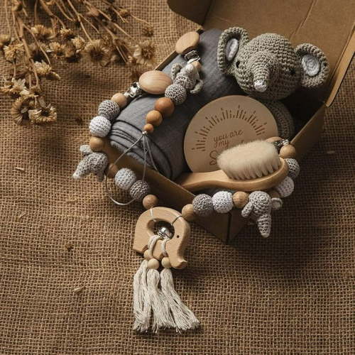 Baby Gift Set for Newborn New Baby Gift Set - 7 PCS Newborn Baby Essentials Baby Bath Set with Baby Blanket Baby Rattle - New Born Baby Girls Gift & Baby Boy Gifts for Baby Shower (Elephant-2)