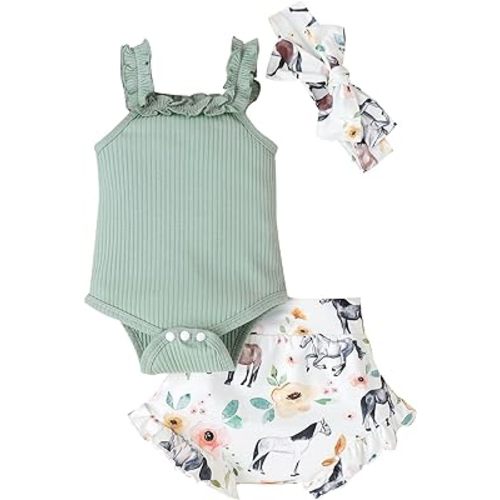 fhutpw Baby Girl Clothes Summer Cute Outfits 3 6 12 18 Months Spaghetti Strap Romper & Floarl Shorts Sets