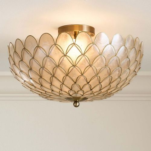 PB Gold Scallop Capiz Flush Mount (19")