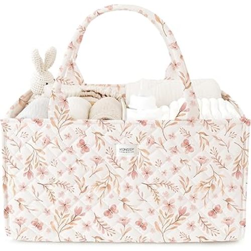 Konssy Baby Diaper Bag Caddy Organizer, Nappy Bag Newborn Baby Essentials Gift for Baby Shower Baby Registry, Portable Nursey Basket with Removable Divider, Must Haves for Baby Girls and Boys