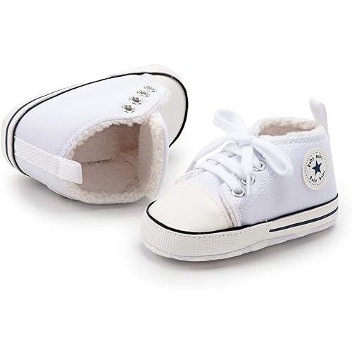 KIDSUN Unisex Baby Boys Girls High Top Sneaker Soft Anti-Slip Sole Newborn Infant First Walkers Canvas Denim Shoes