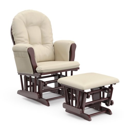 Storkcraft Glider with Ottoman, Cherry Finish with Beige Cushions