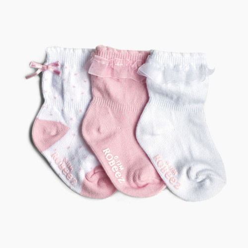 Robeez Socks (3 Pack) - Baby Girl Pink & White, 0-6 Months