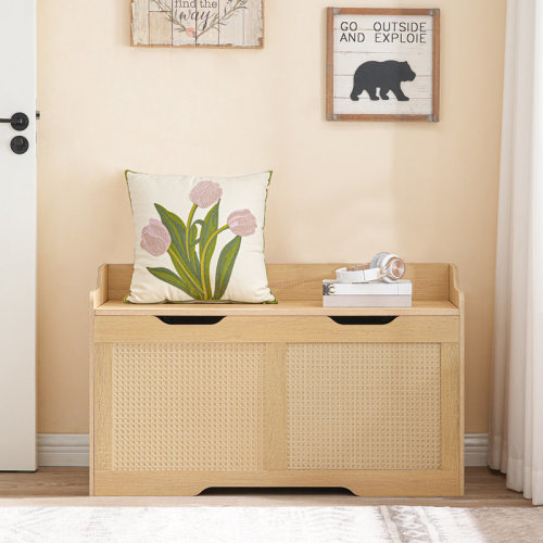 Bay Isle Home™ Beverlyann Manufactured Wood Blanket Storage Bench with Rattan | Wayfair