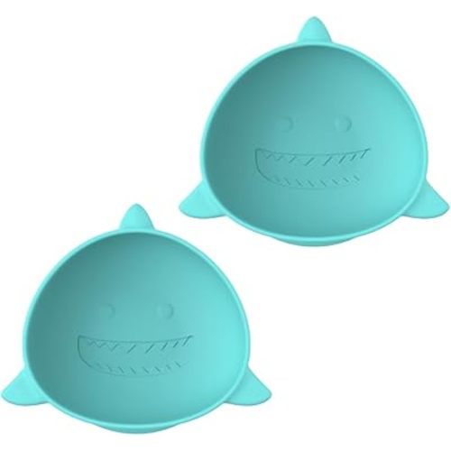 melii Silicone Suction Bowls for Babies and Toddlers, Shark, 10.1 oz - 2 Pack, 100% Food Grade Silicone, Animal Shaped, BPA Free, Dishwasher & Microwave Safe