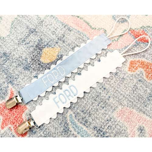 Block Embroidered Pacifier Clip