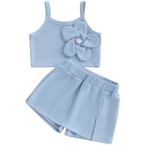 Toddler Baby Girl Summer Clothes Tank Top with flower and Boho Shorts Cute Daily Outfits Set