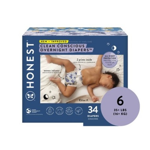 The Honest Company Clean Conscious Disposable Overnight Diapers Cozy Cloud + Star Signs - (Select Size and Pattern), Size: Size 6