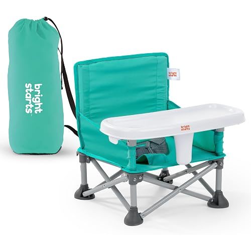 Bright Starts Pop 'N Sit Portable Booster, Indoor/Outdoor Use, Floor Seat with Feeding Tray, Teal, 6 Mos - 3 Yrs