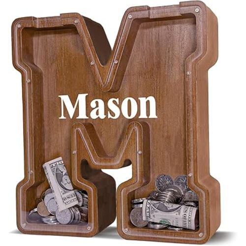 Personalized Wooden Letter Piggy Bank for Kids Larger Letter Piggy Bank for Boys and Girls Initial Coin Bank Customized Piggy Bank Perfect Wood Kids Money Bank for Birthday and Festival