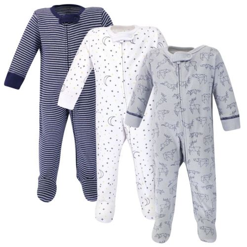 Touched By Nature Baby Boy Organic Cotton Zipper Sleep And Play 3pk, Constellation, 0-3 Months