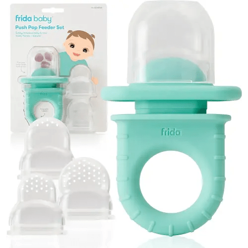 Frida Baby Push Pop Feeder, Baby Fruit Feeder to Safely Introduce New Foods, Valentines Day Gifts for Kids, Fresh + Frozen Food Silicone Feeder for Babies, BPA Free, Dishwasher Safe | 3 Count, Teal